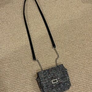 Chic Black Tweed Crossbody Bag